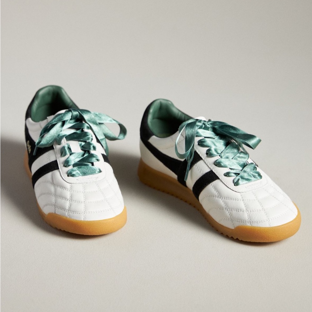 🆕 Gola x Anthropologie Stadium Sneakers White & Black & Green Ribbon laces NWT 💚 - Picture 8 of 11